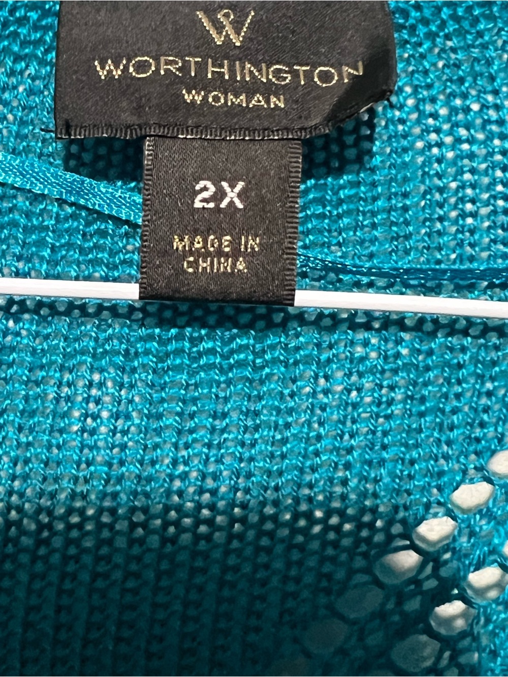 Worthington Teal Open-Weave Knit Cardigan size 2X - Picture 3 of 7